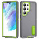 For Samsung Galaxy S25 Ultra 5G Rugged PC Hybrid Silicone Phone Case with Holder(Grey+Fresh Green) - 1