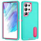 For Samsung Galaxy S25 Ultra 5G Rugged PC Hybrid Silicone Phone Case with Holder(Light Green+Rose Red) - 1