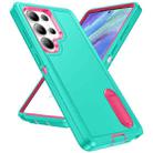 For Samsung Galaxy S25 Ultra 5G Rugged PC Hybrid Silicone Phone Case with Holder(Light Green+Rose Red) - 2