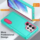 For Samsung Galaxy S25 Ultra 5G Rugged PC Hybrid Silicone Phone Case with Holder(Light Green+Rose Red) - 3