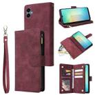 For Samsung Galaxy A06 4G Multifunctional Frosted Zipper Wallet Leather Phone Case(Wine Red) - 1