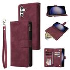 For Samsung Galaxy S25 5G Multifunctional Frosted Zipper Wallet Leather Phone Case(Wine Red) - 1