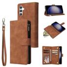 For Samsung Galaxy S25 5G Multifunctional Frosted Zipper Wallet Leather Phone Case(Brown) - 1