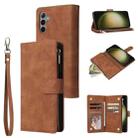 For Samsung Galaxy S25+ 5G Multifunctional Frosted Zipper Wallet Leather Phone Case(Brown) - 1