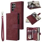 For Samsung Galaxy S25 Ultra 5G Multifunctional Frosted Zipper Wallet Leather Phone Case(Wine Red) - 1