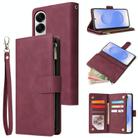 For Samsung Galaxy S25 Edge 5G Multifunctional Frosted Zipper Wallet Leather Phone Case(Wine Red) - 1