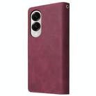 For Samsung Galaxy S25 Edge 5G Multifunctional Frosted Zipper Wallet Leather Phone Case(Wine Red) - 3