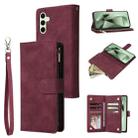 For Samsung Galaxy S24 FE 5G Multifunctional Frosted Zipper Wallet Leather Phone Case(Wine Red) - 1