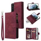 For Samsung Galaxy S22+ 5G Multifunctional Frosted Zipper Wallet Leather Phone Case(Wine Red) - 1