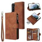 For Samsung Galaxy S22+ 5G Multifunctional Frosted Zipper Wallet Leather Phone Case(Brown) - 1