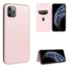 For iPhone 11 Pro Carbon Fiber Texture Horizontal Flip TPU + PC + PU Leather Case with Card Slot(Pink) - 1