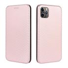 For iPhone 11 Pro Carbon Fiber Texture Horizontal Flip TPU + PC + PU Leather Case with Card Slot(Pink) - 2