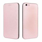 For iPhone 6 Plus / 6s Plus Carbon Fiber Texture Horizontal Flip TPU + PC + PU Leather Case with Card Slot(Pink) - 2