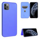 For iPhone 11 Pro Max Carbon Fiber Texture Horizontal Flip TPU + PC + PU Leather Case with Card Slot(Blue) - 1