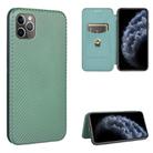 For iPhone 11 Pro Max Carbon Fiber Texture Horizontal Flip TPU + PC + PU Leather Case with Card Slot(Green) - 1