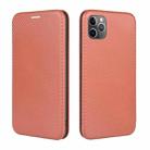 For iPhone 11 Pro Max Carbon Fiber Texture Horizontal Flip TPU + PC + PU Leather Case with Card Slot(Brown) - 2