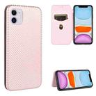 For iPhone 11 Carbon Fiber Texture Horizontal Flip TPU + PC + PU Leather Case with Card Slot(Pink) - 1