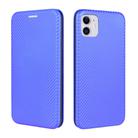 For iPhone 11 Carbon Fiber Texture Horizontal Flip TPU + PC + PU Leather Case with Card Slot(Blue) - 2