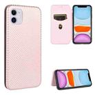 For iPhone 12 / 12 Pro Carbon Fiber Texture Horizontal Flip TPU + PC + PU Leather Case with Card Slot(Pink) - 1