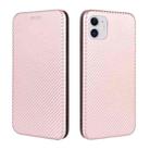 For iPhone 12 / 12 Pro Carbon Fiber Texture Horizontal Flip TPU + PC + PU Leather Case with Card Slot(Pink) - 2