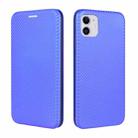 For iPhone 12 / 12 Pro Carbon Fiber Texture Horizontal Flip TPU + PC + PU Leather Case with Card Slot(Blue) - 2