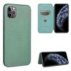 For iPhone 12 Pro Max Carbon Fiber Texture Horizontal Flip TPU + PC + PU Leather Case with Card Slot(Green) - 1