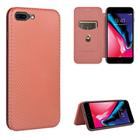 For iPhone 7 / 8 / SE 2020 / SE 2022 Carbon Fiber Texture Horizontal Flip TPU + PC + PU Leather Case with Card Slot(Brown) - 1