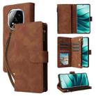 For Redmi Note 14 Pro 5G Multifunctional Frosted Zipper Wallet Leather Phone Case(Brown) - 1