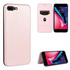 For iPhone 7 Plus / 8 Plus Carbon Fiber Texture Horizontal Flip TPU + PC + PU Leather Case with Card Slot(Pink) - 1