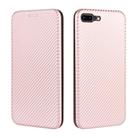 For iPhone 7 Plus / 8 Plus Carbon Fiber Texture Horizontal Flip TPU + PC + PU Leather Case with Card Slot(Pink) - 2