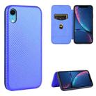 For iPhone XR Carbon Fiber Texture Horizontal Flip TPU + PC + PU Leather Case with Card Slot(Blue) - 1