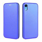 For iPhone XR Carbon Fiber Texture Horizontal Flip TPU + PC + PU Leather Case with Card Slot(Blue) - 2