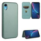 For iPhone XR Carbon Fiber Texture Horizontal Flip TPU + PC + PU Leather Case with Card Slot(Green) - 1