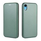 For iPhone XR Carbon Fiber Texture Horizontal Flip TPU + PC + PU Leather Case with Card Slot(Green) - 2