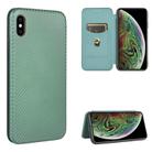 For iPhone XS Max Carbon Fiber Texture Horizontal Flip TPU + PC + PU Leather Case with Card Slot(Green) - 1