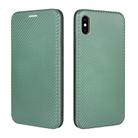 For iPhone XS Max Carbon Fiber Texture Horizontal Flip TPU + PC + PU Leather Case with Card Slot(Green) - 2