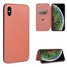 For iPhone XS Max Carbon Fiber Texture Horizontal Flip TPU + PC + PU Leather Case with Card Slot(Brown) - 1