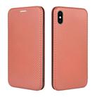 For iPhone XS Max Carbon Fiber Texture Horizontal Flip TPU + PC + PU Leather Case with Card Slot(Brown) - 2