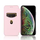 For iPhone X / XS Carbon Fiber Texture Horizontal Flip TPU + PC + PU Leather Case with Card Slot(Pink) - 3