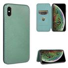 For iPhone X / XS Carbon Fiber Texture Horizontal Flip TPU + PC + PU Leather Case with Card Slot(Green) - 1