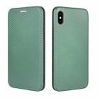 For iPhone X / XS Carbon Fiber Texture Horizontal Flip TPU + PC + PU Leather Case with Card Slot(Green) - 2