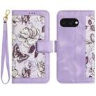 For Google Pixel 9a Floral Pattern Leather Phone Case with Lanyard(Light Purple) - 1