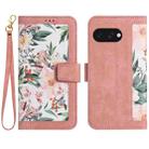 For Google Pixel 9a Floral Pattern Leather Phone Case with Lanyard(Pink) - 1