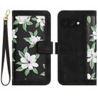 For Google Pixel 9a Floral Pattern Leather Phone Case with Lanyard(Black) - 1