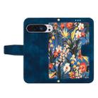 For Google Pixel 9 Pro XL Floral Pattern Leather Phone Case with Lanyard(Dark Blue) - 3