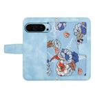 For Google Pixel 9 / 9 Pro Floral Pattern Leather Phone Case with Lanyard(Light Blue) - 3