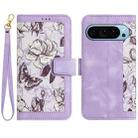 For Google Pixel 9 / 9 Pro Floral Pattern Leather Phone Case with Lanyard(Light Purple) - 1