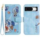 For Google Pixel 8a Floral Pattern Leather Phone Case with Lanyard(Light Blue) - 1