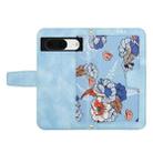 For Google Pixel 8a Floral Pattern Leather Phone Case with Lanyard(Light Blue) - 3