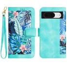 For Google Pixel 8a Floral Pattern Leather Phone Case with Lanyard(Green) - 1